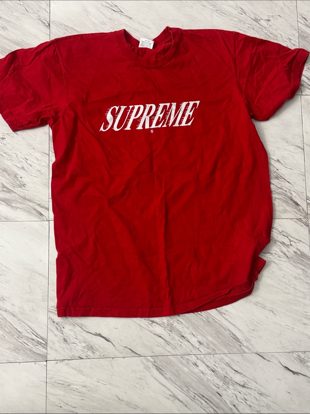 Supreme Red Tee with White Slanted Logo